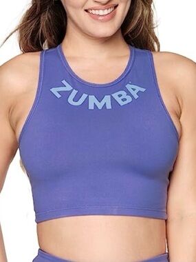 Zumba Fitness Blue-Purple High Neck Crop Sports Bra